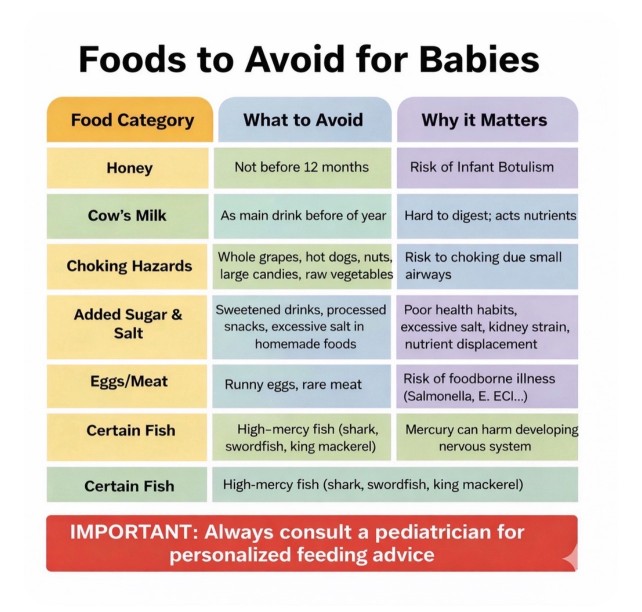 A quick chart of food items you have to avoid giving to babies