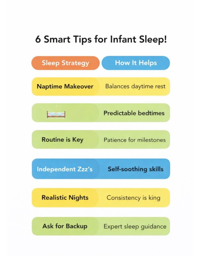 This chart provides 6 quick tips for infant sleep