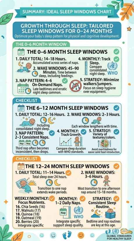A quick infographic on sleep window for 0 to 24 months