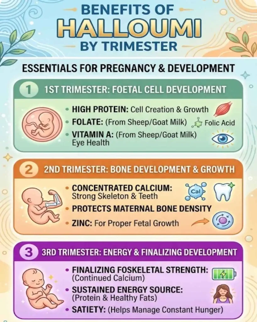 Benefits of halloumi according to Trimesters