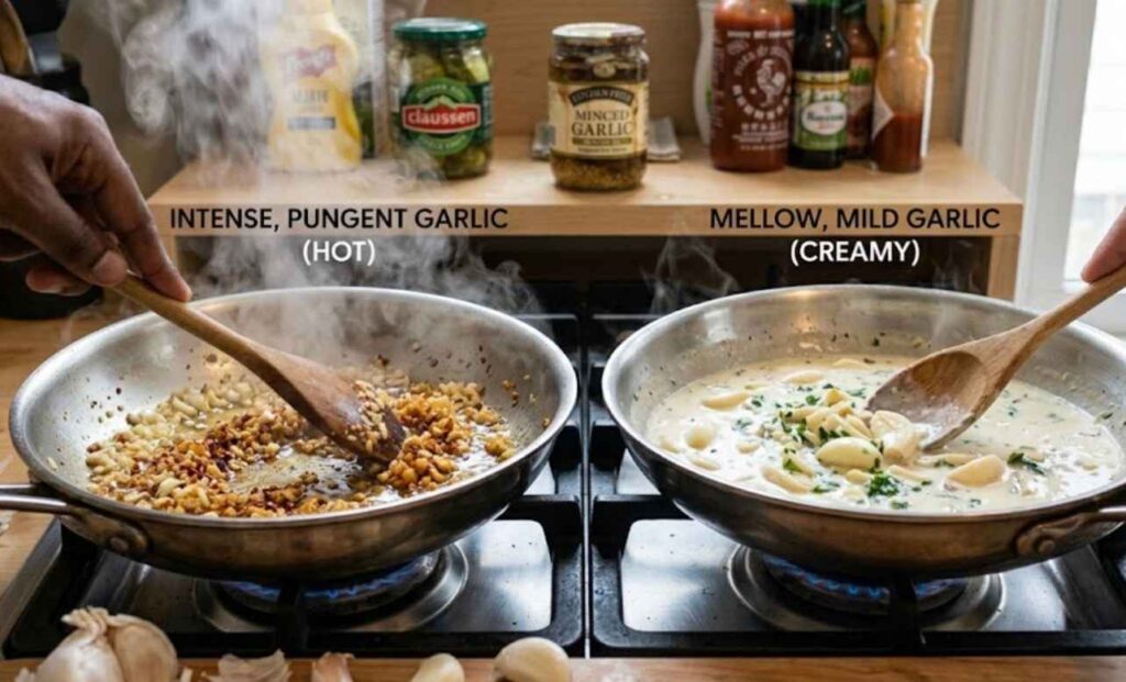 What’s the difference between pungent garlic and mild garlic in cooking?