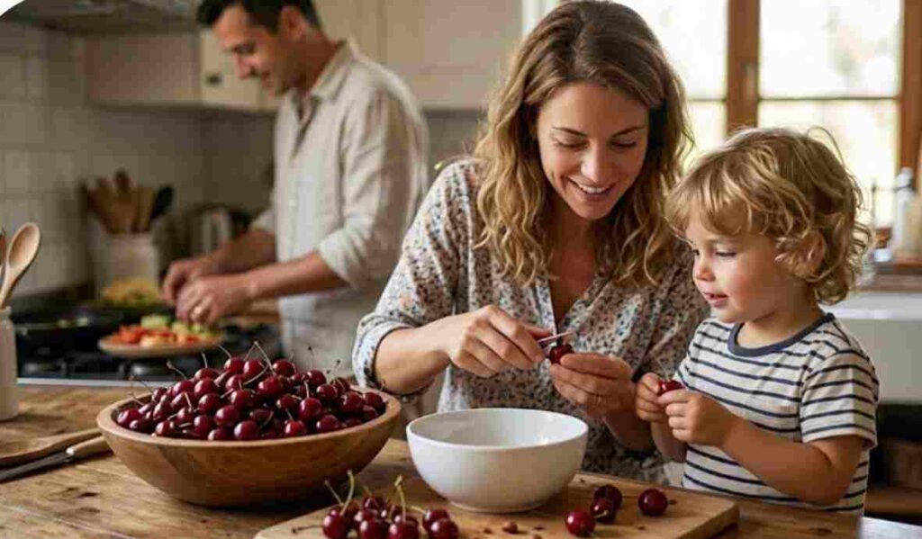 family eating cherry