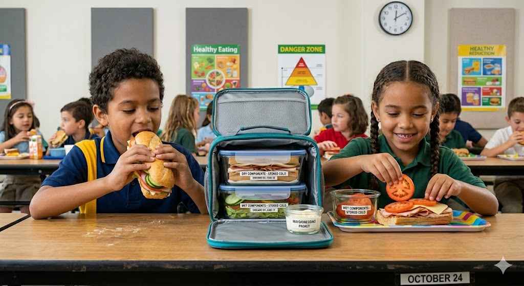 kids eating sub at school