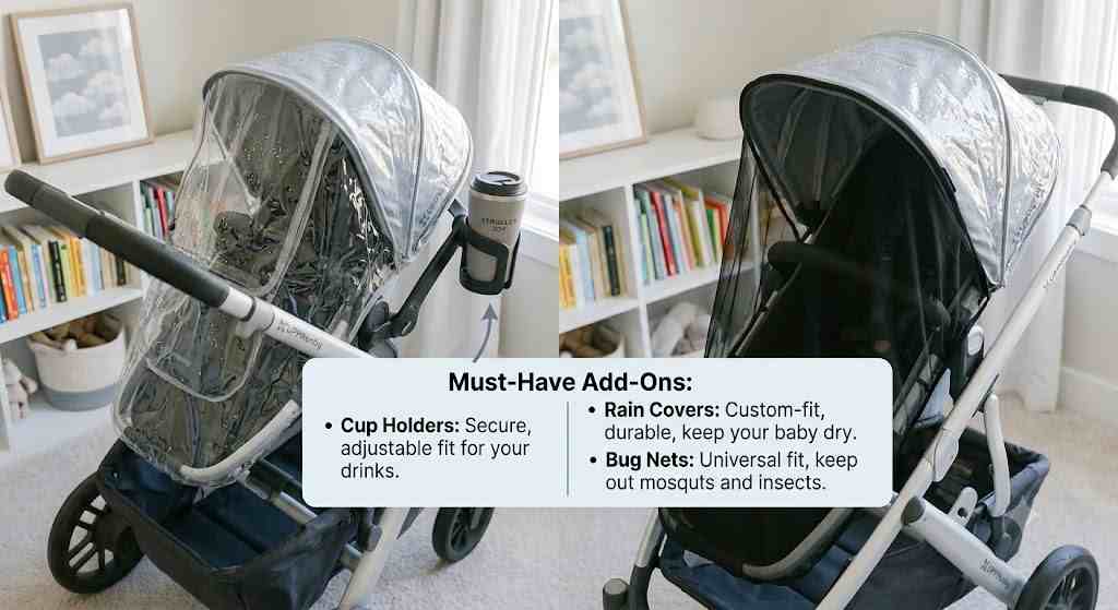 Must-Have Add-Ons: Cup Holders, Rain Covers, and Bug Nets