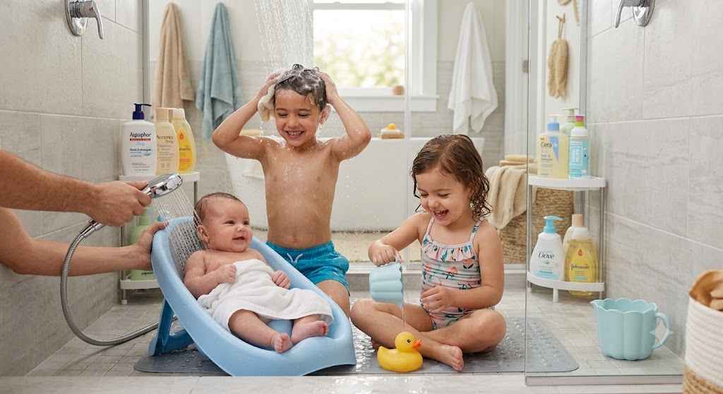 What is the recommended bathing and hair washing frequency for newborns versus older toddlers?