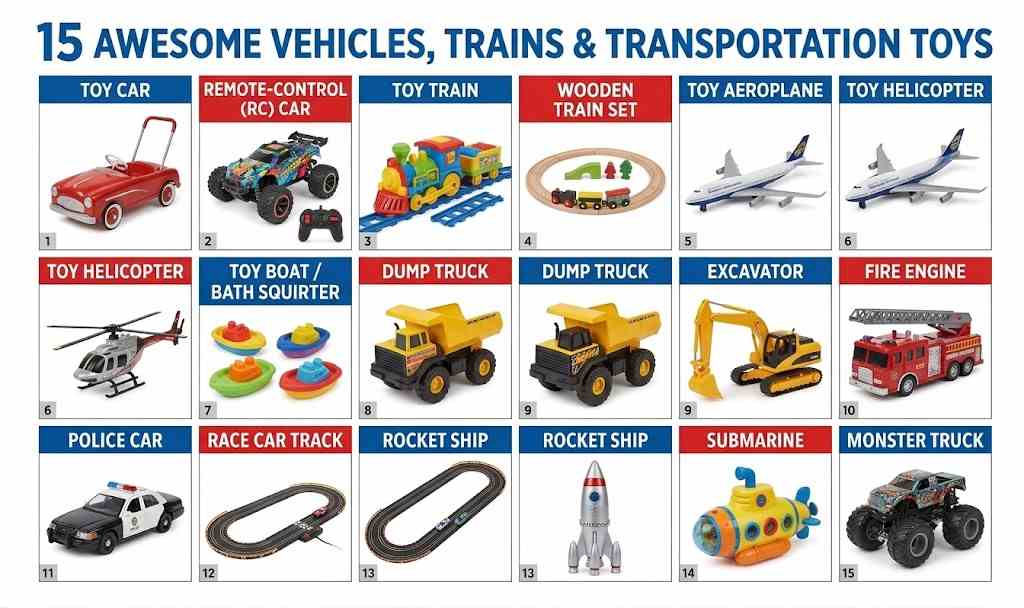 Vehicles, Trains & Transportation (15 Toys)